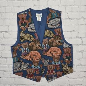 Vintage Paul Harris Design Vest with Kitty Cats And Teddy Bears  SIZE: Medium